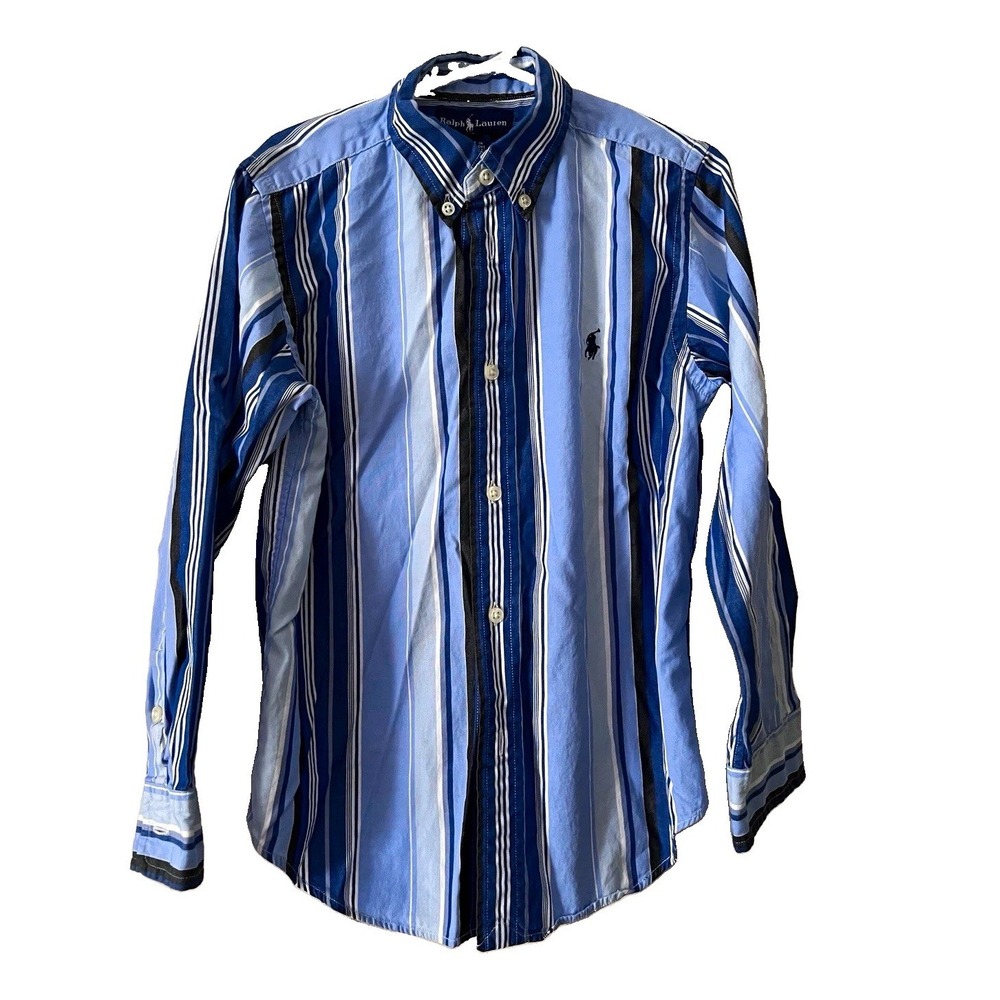 Ralph Lauren Boys Size 6 Blue/White Striped Button-Down Cotton Shirt